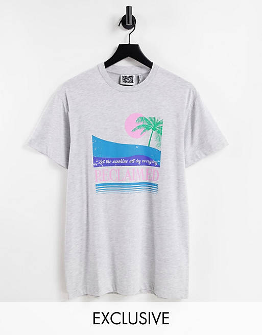 Reclaimed Vintage inspired t-shirt with palm print in grey marl