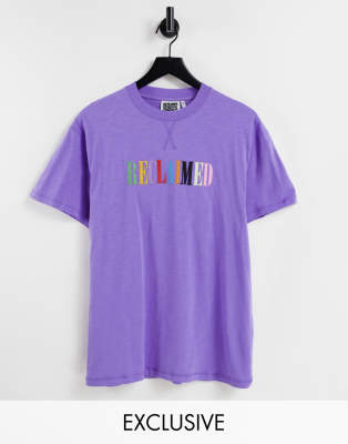 Reclaimed Vintage Inspired T-shirt With Rainbow Embroidery In Purple