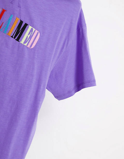 Women Reclaimed Vintage inspired t-shirt with rainbow embroidery in purple 