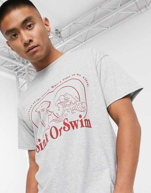 Reclaimed Vintage Inspired t-shirt with shark print in heather gray, 3 of 4