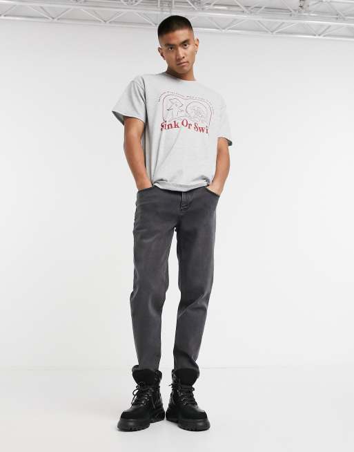 Reclaimed Vintage Inspired t-shirt with shark print in heather gray, 4 of 4
