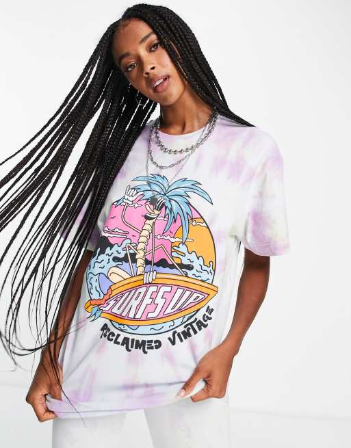 Reclaimed Vintage Inspired t shirt with surf print in tie dye set