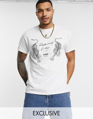 Reclaimed Vintage inspired t-shirt with tiger print in white