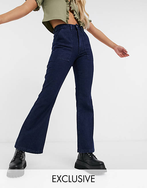 Reclaimed Vintage Inspired The '87 high waist flare jean in indigo wash ...
