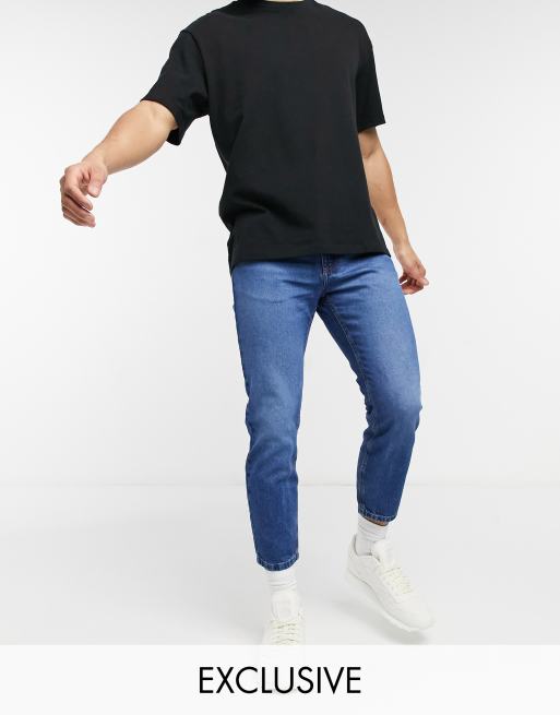 Reclaimed Vintage Inspired – The 89 – Indigoblå avsmalnande jeans med tvättad finish - MBLUE