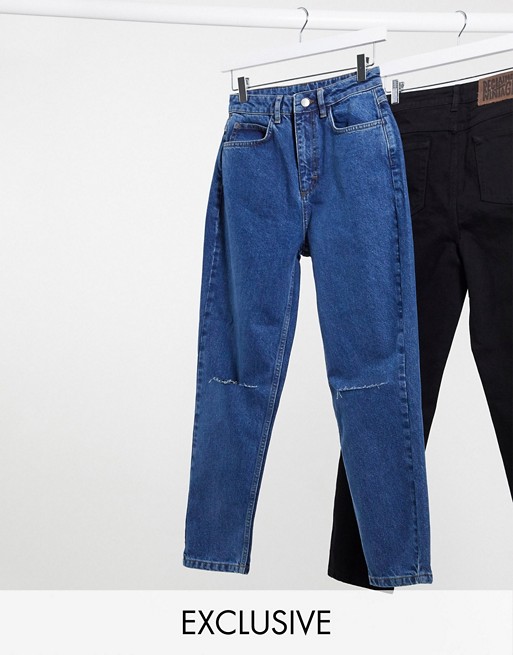 Reclaimed Vintage inspired The 91' mom jean with knee rip in dark stone wash