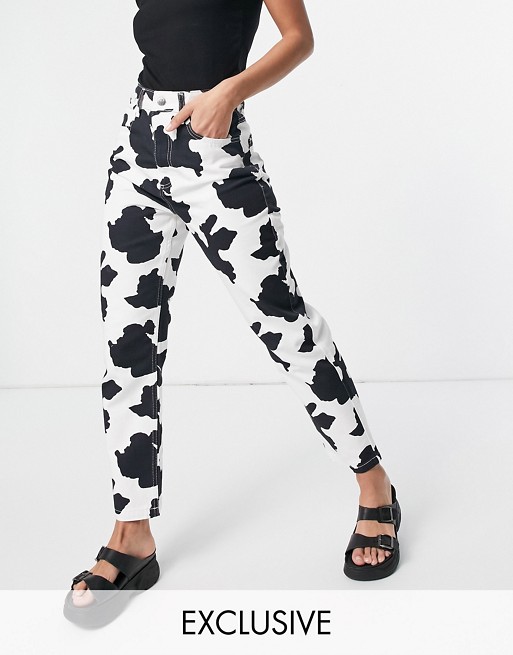 Reclaimed Vintage inspired the 91' original mom jean in cow print