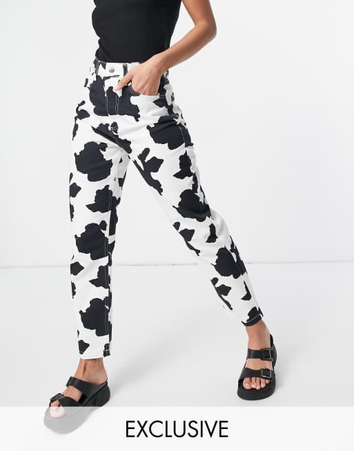 Cow print mom jeans sale