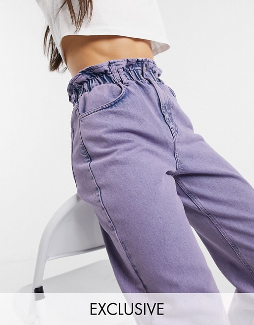 Reclaimed Vintage inspired The '96 mom jean with gathered high waist in purple wash