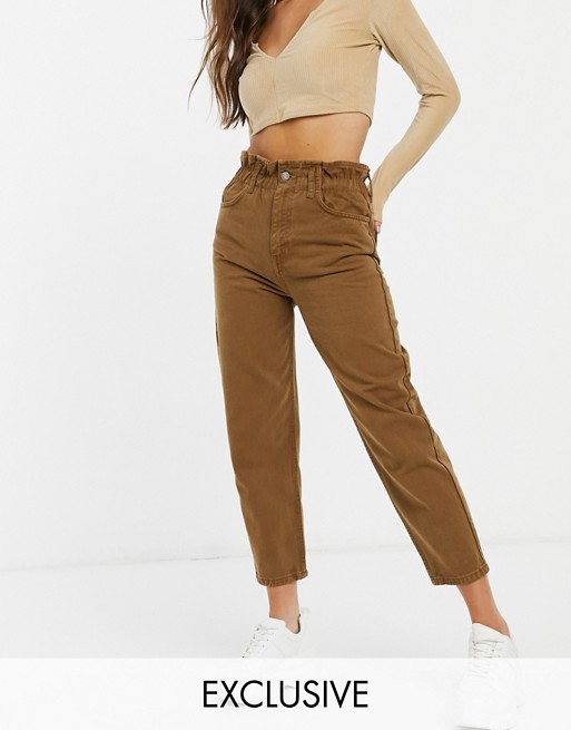 Reclaimed Vintage inspired The '96 mom jean with gathered high waist in tan