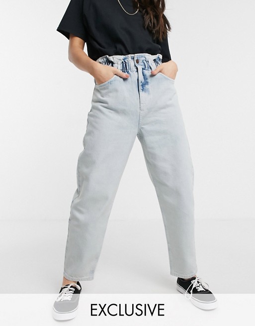 Reclaimed Vintage inspired The '96 mom jean with gathered high waist in blue acid wash