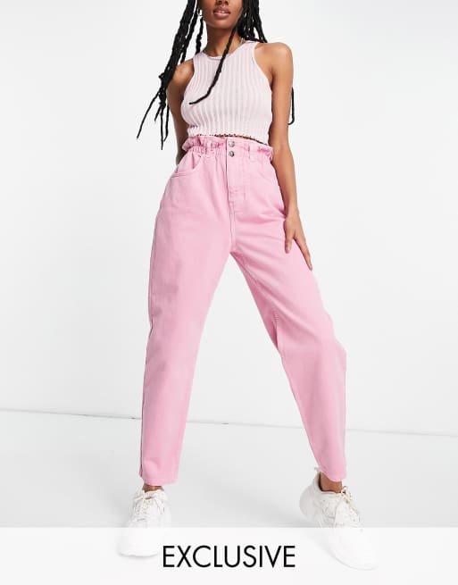 Reclaimed Vintage inspired the 96 mom jeans with gathered high waist in washed pink