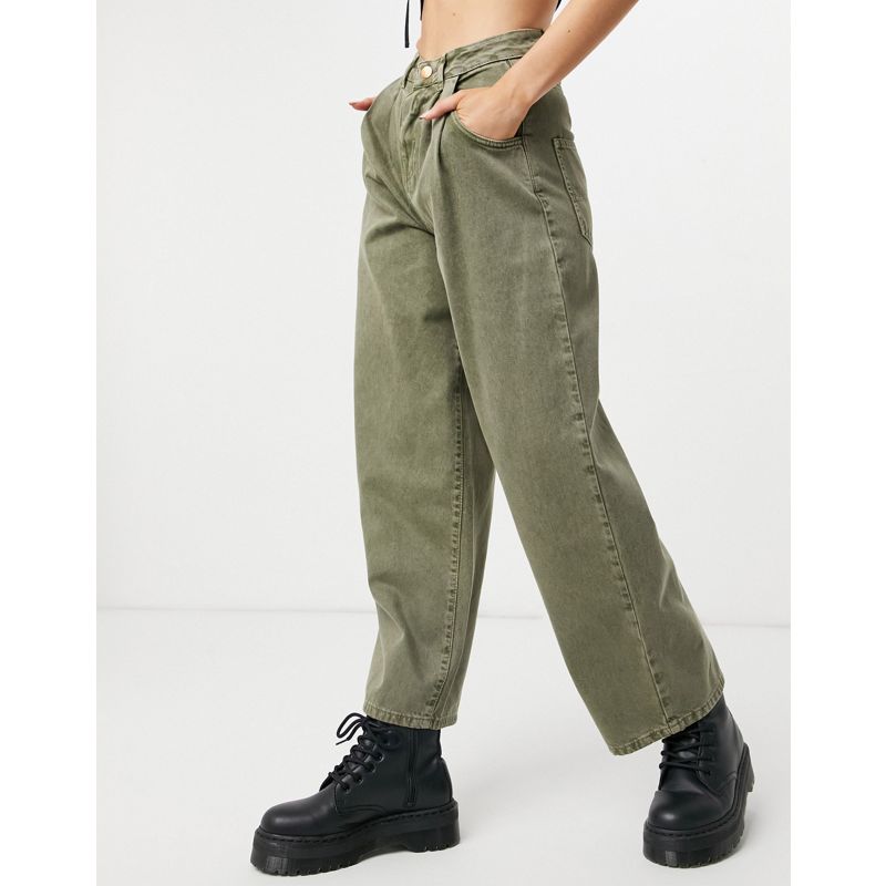 6YYWi Donna Reclaimed Vintage Inspired - The '97 - Mom jeans a vita alta ampi, colore verde slavato