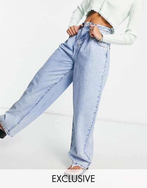 Reclaimed Vintage inspired 97 wide leg mom jeans in bleach wash - MBLUE