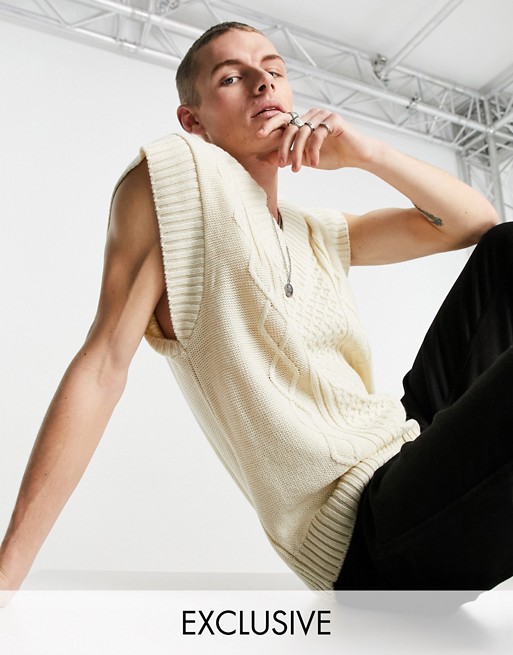 Reclaimed Vintage inspired the unisex knitted cable vest in cream