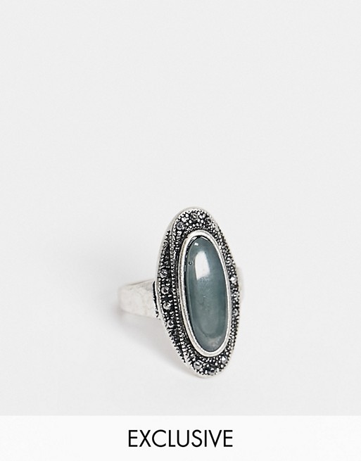 Reclaimed Vintage inspired burnished silver ring with stone
