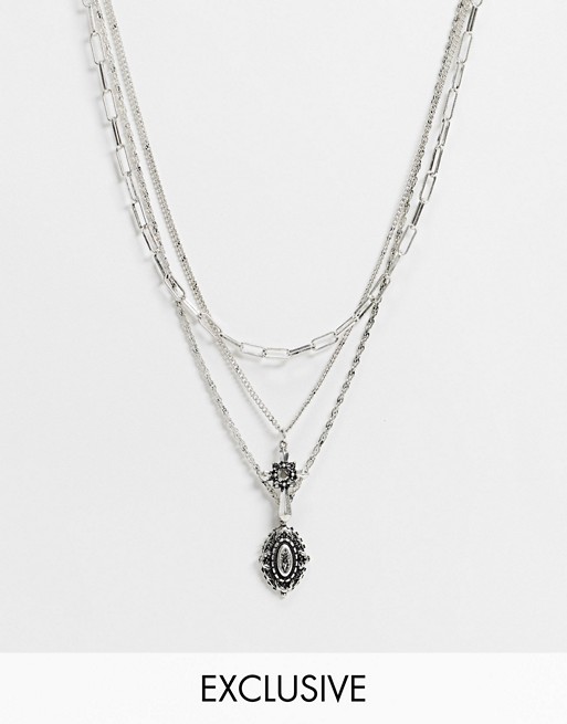 Reclaimed Vintage inspired the burnished silver multirow necklace with cross pendant