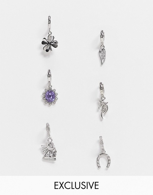 Reclaimed Vintage inspired the charm earring multipack in silver