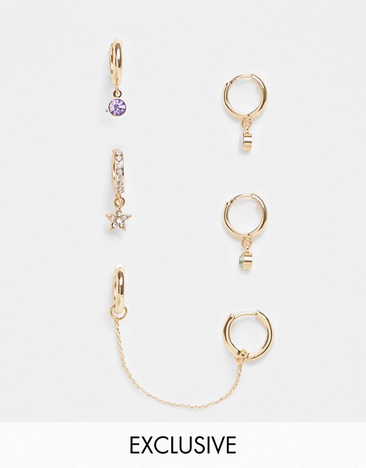 Reclaimed Vintage inspired cosmic earring set in gold