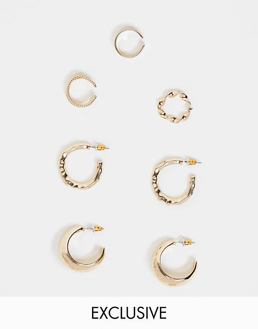 Reclaimed Vintage inspired the earring multipack in gold with hoops and cuff