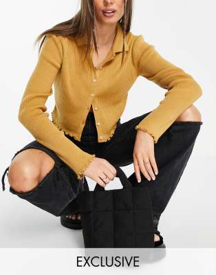 Reclaimed Vintage Inspired the knitted long sleeve polo cardigan in camel