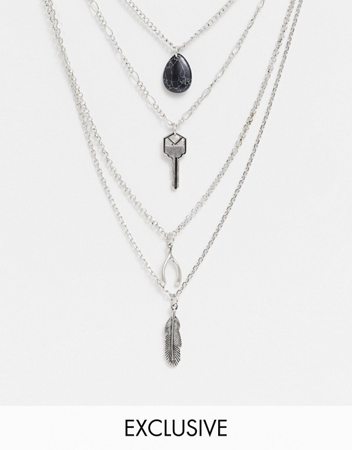 Reclaimed Vintage inspired the lucky multipack of necklaces with stones in silver