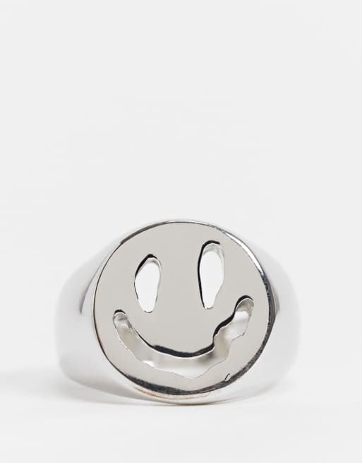 Smiley face signet sale ring
