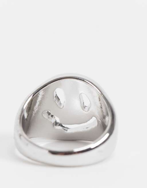 Smiley face outlet signet ring silver