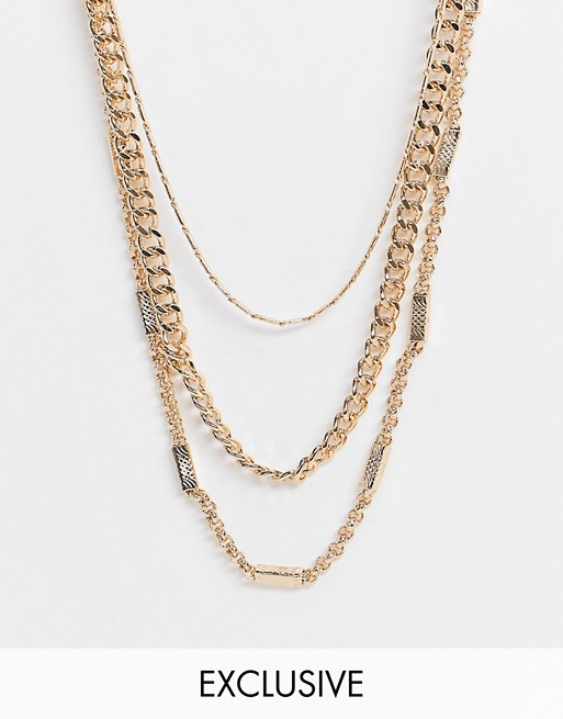 Reclaimed Vintage inspired multirow chain necklace in gold