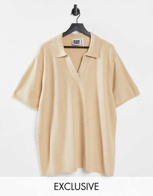 Reclaimed Vintage inspired the unisex knitted polo top in beige