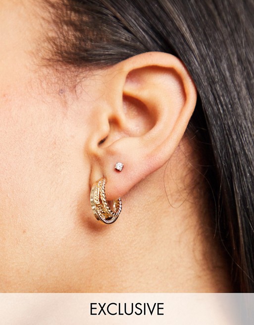 Reclaimed Vintage inspired warped St Christopher hoop earring in gold