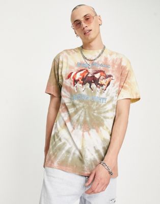 Reclaimed Vintage inspired tie dye t-shirt with wild horses print