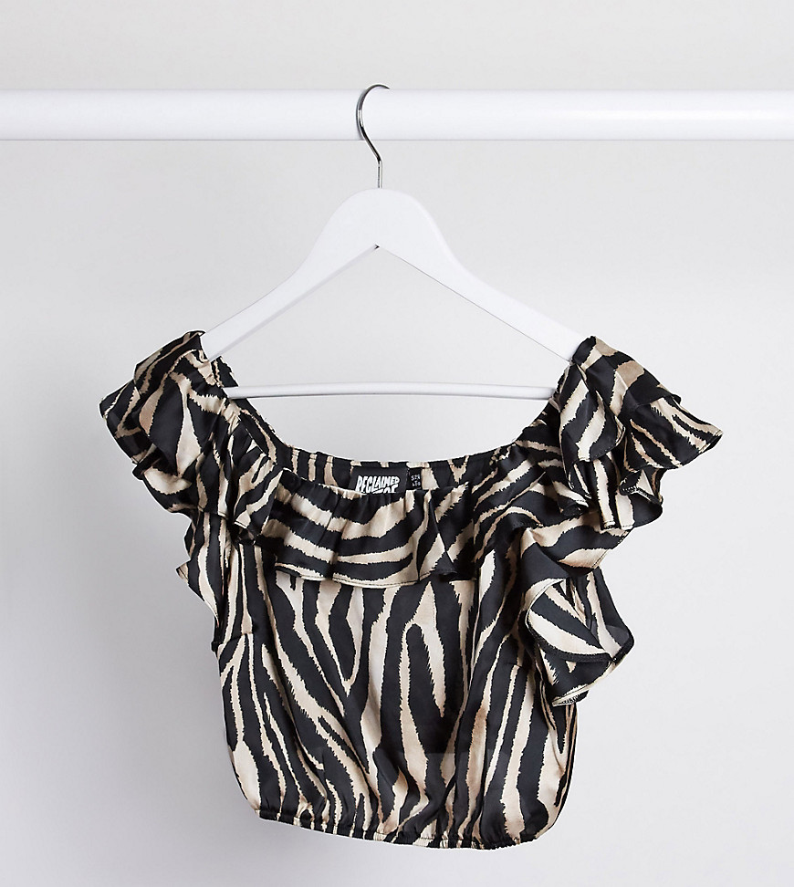 Reclaimed Vintage inspired top with ruffle in animal print-Multi