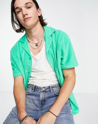 Reclaimed Vintage inspired towelling shirt in green - ASOS Price Checker