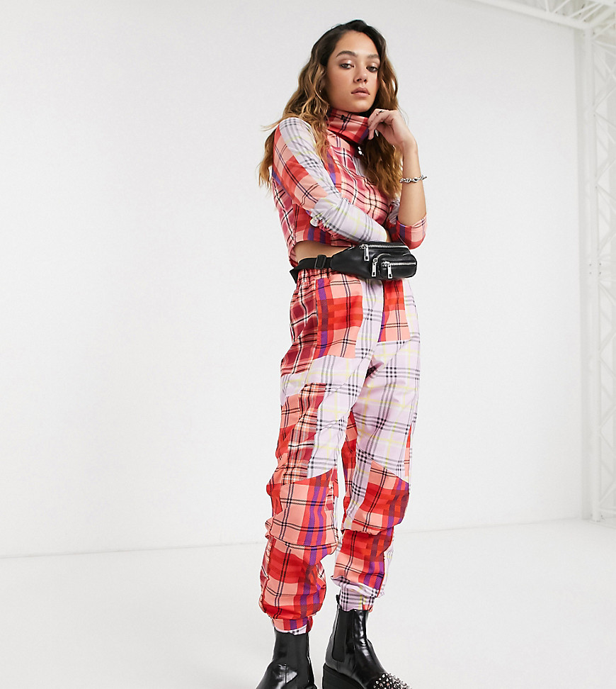 Reclaimed Vintage inspired track pant in check print-Multi