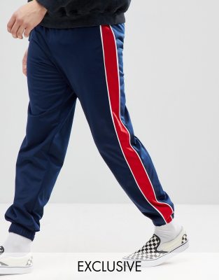 navy pants with red stripe