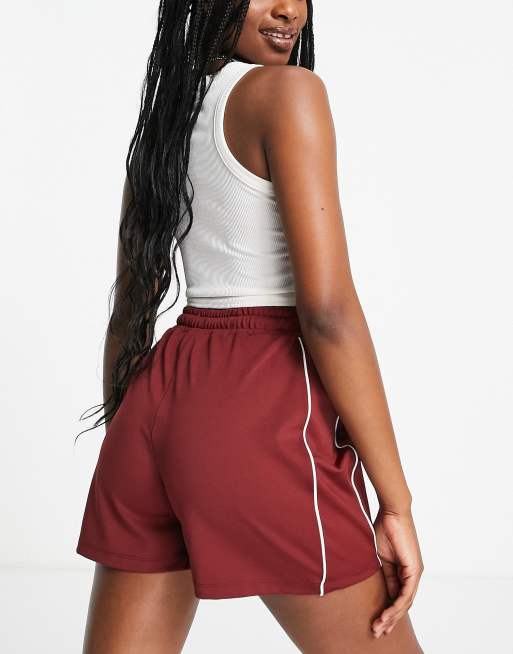 Reclaimed Vintage Inspired track shorts with side stripe with burgundy, 2 of 4