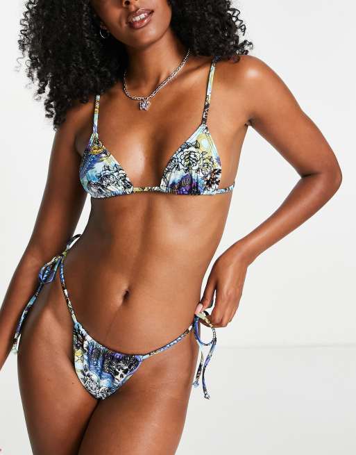 Reclaimed Vintage inspired triangle bikini top in retro skull