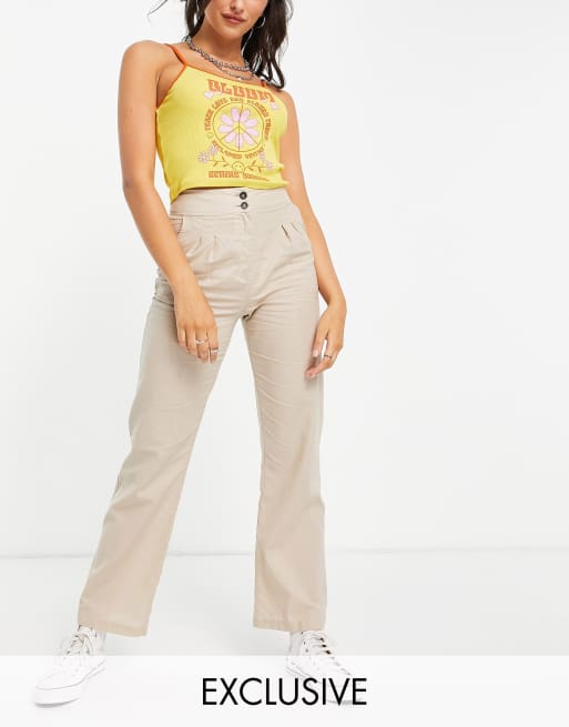 Reclaimed Vintage inspired bralet, shirt and trouser co-ord in stone, 2 of 3