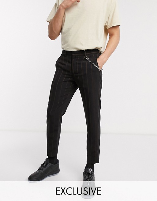 Reclaimed Vintage inspired trouser with chain in black stripe