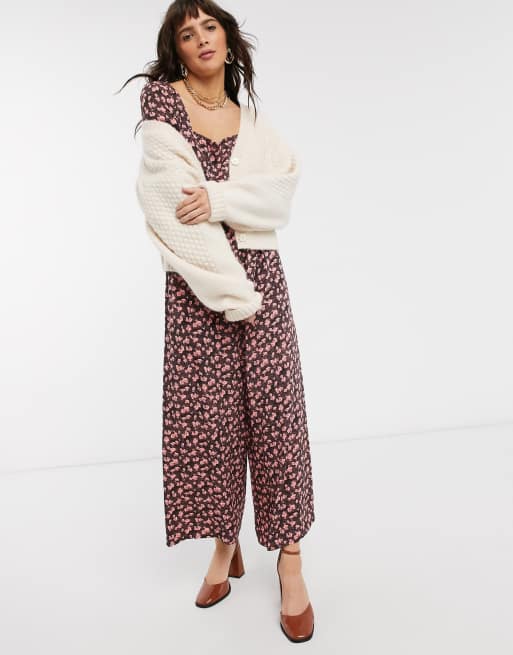 Reclaimed Vintage Inspired - Tuta jumpsuit con maniche a sbuffo a fiorellini, 4 di 4