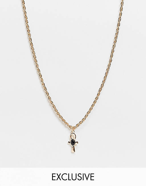 Reclaimed vintage inspired twist chain necklace with egyptian cross in gold