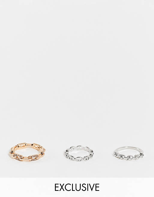 Reclaimed Vintage inspired ultimate chain rings in mixed metal 3 pack
