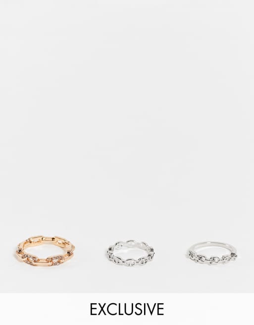 Reclaimed Vintage inspired ultimate chain rings in mixed metal 3 pack