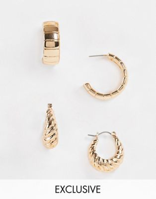 Reclaimed Vintage inspired ultimate chunky hoop earrings in gold 2 pack
