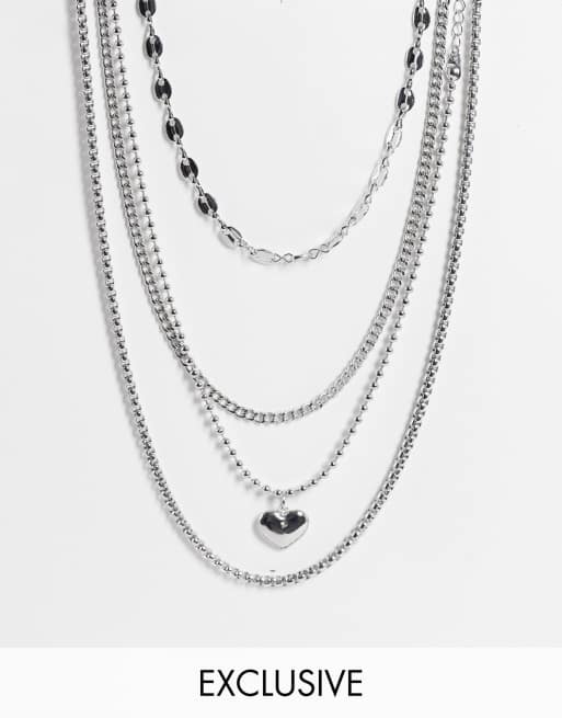 Reclaimed Vintage Inspired - Ultimate Scenester - Collana argentata multifilo con 2 charms