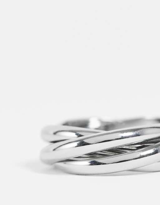 Reclaimed Vintage – Inspired – Ultimate – Silverfärgad grov ring med korsade band, 2 av 4