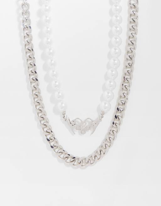 Reclaimed Vintage - Inspired - Uniseks gelaagde ketting met tattoohanger in zilver