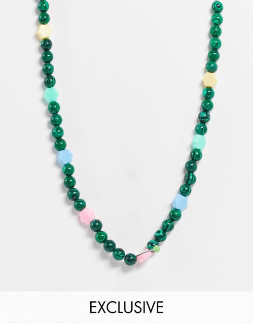 Reclaimed Vintage Inspired - Uniseks ketting met bloemenkraaltjes in groen