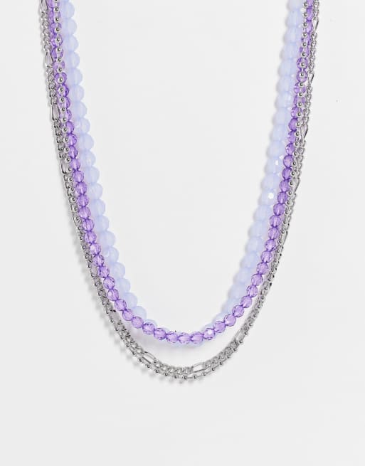 Reclaimed Vintage - Inspired - Uniseks kettingen met amethist steentjes in zilver
